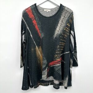 Jess & Jane Guilded Top Shirt Medium Sheer Brushed Loose Knit‎ Artsy Indie New